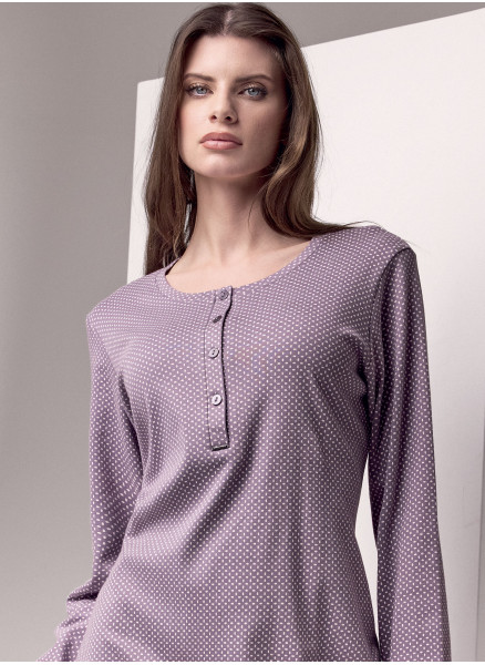 Long sleeve grandad nightdress. POCHETTE Series