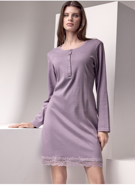 Long sleeve grandad nightdress. POCHETTE Series