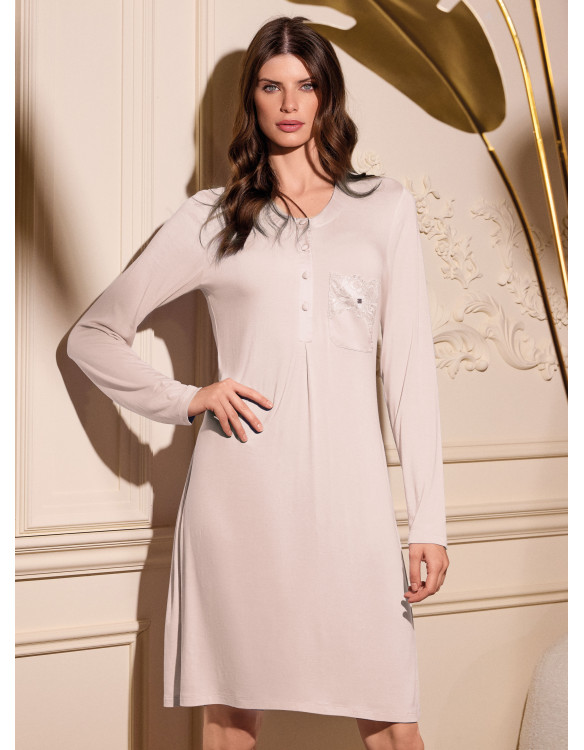 Long sleeve grandad nightdress - SATÈN