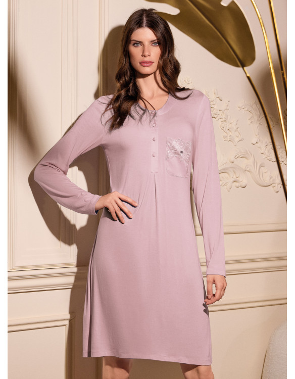 Long sleeve grandad nightdress - SATÈN