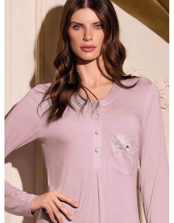 Long sleeve grandad nightdress - SATÈN