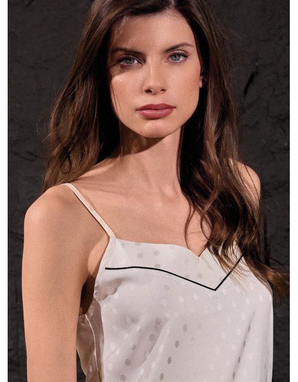 Baby doll in raso setificato jacquard con piping a contrasto e short Serie Silk LORMAR