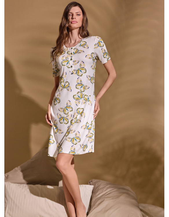 Camicia da notte serafino mezza manica in viscosa con stampa farfalle Serie Free LORMAR