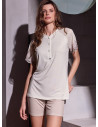 LORMAR Cocco short-sleeve grandad lightweight viscose pyjamas with dévoré inserts, frastaglio lace sleeves and matching shorts
