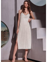 LORMAR Cocco long lightweight viscose slip nightdress with dévoré inserts, frastaglio lace neckline, thin straps and side slit