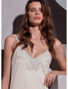 LORMAR Cocco long lightweight viscose slip nightdress with dévoré inserts, frastaglio lace neckline, thin straps and side slit