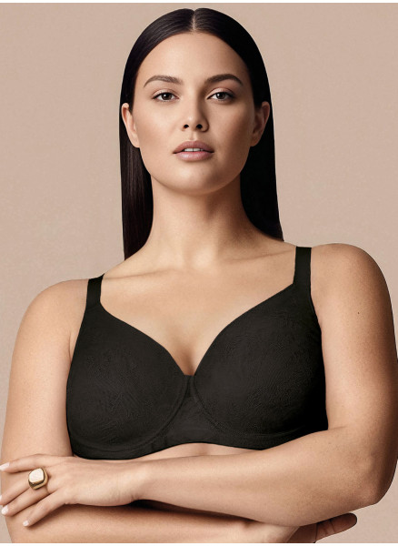Reggiseno alto sfoderato DEA Lormar in pizzo tattoo color Honey, con ferretto e coppe preformate, indossato su fondo neutro.