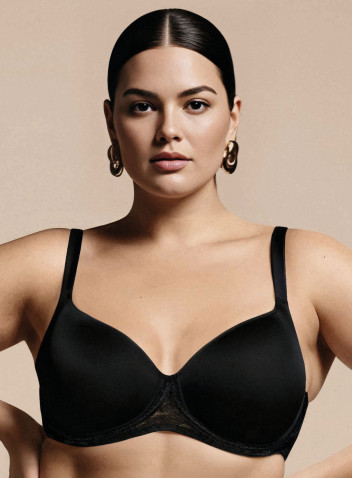 Balconcino imbottito alto ICONA Lormar in pizzo tattoo nero, con coppe stretch spacer e ferretto.