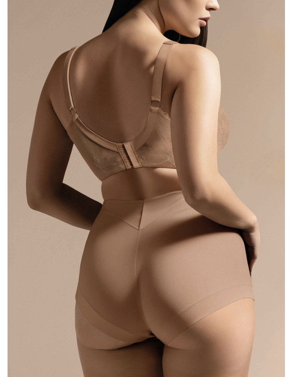 Slip vita alta DEA Lormar in pizzo tattoo color Honey, con microfibra e struttura contenitiva.