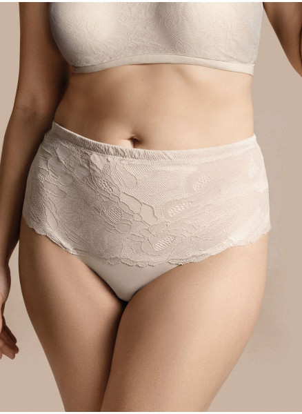 Slip vita alta DEA Lormar in pizzo tattoo color Milk, con microfibra e struttura contenitiva.