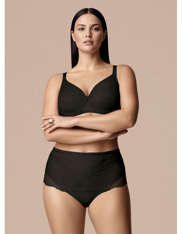 Lormar DEA high-waisted briefs in black tattoo lace and microfibre, with control structure