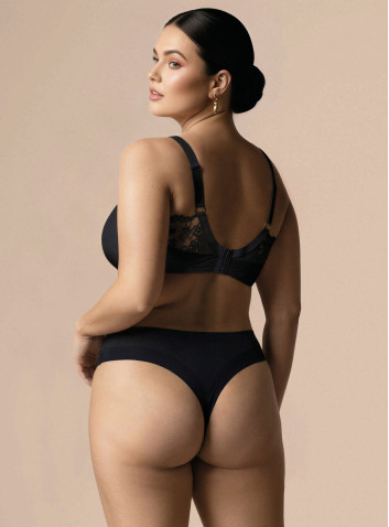 Lormar ICONA midi Brazilian briefs in black microfibre and tattoo lace, with invisible support and lace details on the sides