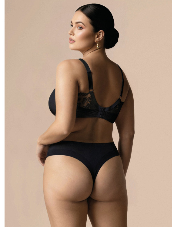 Lormar ICONA midi Brazilian briefs in black microfibre and tattoo lace, with invisible support and lace details on the sides