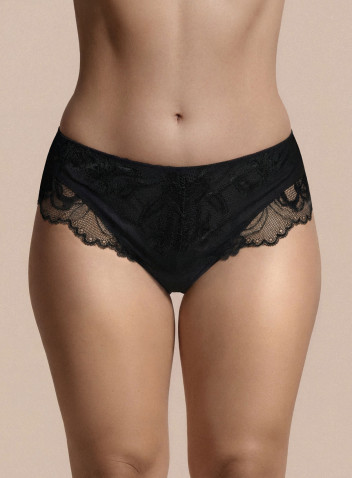 Lormar ICONA midi Brazilian briefs in black microfibre and tattoo lace, with invisible support and lace details on the sides 2