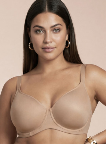 Lormar DIVA padded balcony bra in honey microfibre, with stretch spacer cups, underwire and wide straps