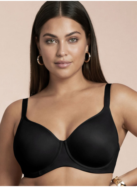 Lormar DIVA padded balcony bra in black microfibre, with stretch spacer cups, underwire and wide straps