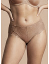 Lormar ICONA midi Brazilian briefs in honey microfibre and tattoo lace, with invisible support and lace details on the sides