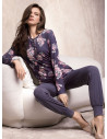Lormar Bijoux women’s grandad pyjamas with long-sleeved floral top and plain cuffed trousers