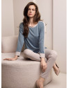 Pigiama girocollo donna MIDI Lormar in viscosa pesante melange bicolore con maglia a maniche lunghe e pantalone lungo slim