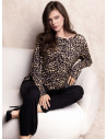 Lormar SEDUCTION women’s grandad pyjamas in heavyweight viscose with a long-sleeved animal-print top and plain long trousers