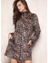 Lormar SEDUCTION women’s full-zip animal-print robe in supersoft coral fleece with high collar and side pockets