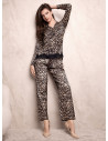 Pigiama aperto donna SEDUCTION Lormar in raso setificato animalier con dettagli in pizzo e pantalone lungo coordinato
