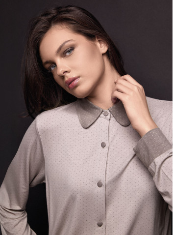 Lormar JOLIE women’s pointillé dot button-up pyjamas with a long-sleeved shirt-collar top and matching long trousers 2