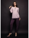 Lormar JOLIE women’s pointillé dot grandad pyjamas with a lace-trimmed long-sleeved top and matching cuffed trousers