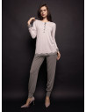 Lormar JOLIE women’s pointillé dot grandad pyjamas with a lace-trimmed long-sleeved top and matching cuffed trousers