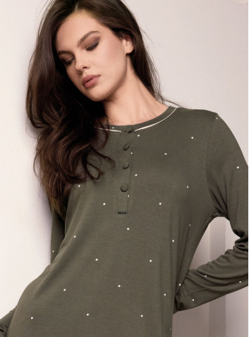 Camicia da notte donna LIBRE Lormar in viscosa pesante con stampa a pois, maniche lunghe, bottoni e piping a contrasto 2