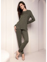 Lormar LIBRE women’s heavyweight viscose grandad pyjamas with a dot-print top, contrast piping and plain cuffed trousers