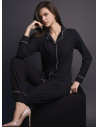 Pigiama aperto donna WELLNESS Lormar in viscosa pesante a costina, maglia a maniche lunghe e pantalone lungo coordinato