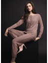 Lormar WELLNESS women’s heavyweight ribbed viscose grandad pyjamas with contrast piping and matching cuffed trousers