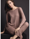 Pigiama girocollo donna WELLNESS Lormar in viscosa pesante a costina con maglia a maniche lunghe e pantalone lungo slim