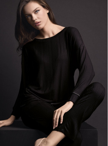 Pigiama girocollo donna WELLNESS Lormar in viscosa pesante a costina con maglia a maniche lunghe e pantalone lungo slim 2