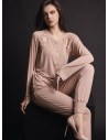 Lormar COUTURE women’s heavyweight viscose grandad pyjamas with silky embroidery and matching cuffed trousers