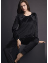Tuta girocollo donna COUTURE Lormar in soft velour con ricamo setificato sulle spalle e pantalone lungo con polsi
