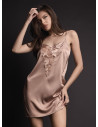 Lormar COUTURE women’s silky satin slip dress with thin straps and silky embroidery at the neckline