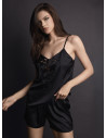 Baby-doll donna COUTURE Lormar in raso setificato con top a spalline sottili, ricamo setificato e pantalone corto coordinato