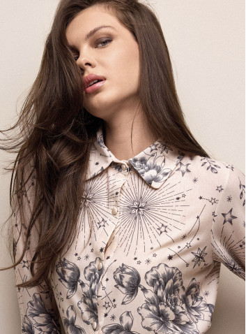 Pigiama aperto donna PARFUM Lormar con maglia fantasia a maniche lunghe, collo a camicia e pantalone lungo unito 2