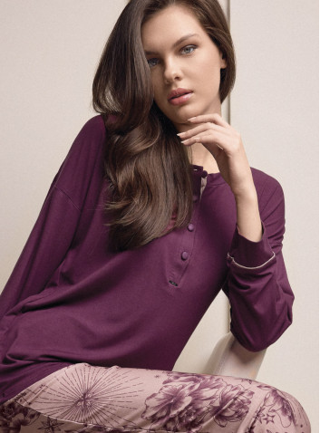 Pigiama serafino donna PARFUM Lormar con maglia unita a maniche lunghe e pantalone lungo in fantasia floreale e grafica 2