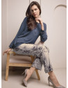 Lormar PARFUM women’s grandad pyjamas with a plain long-sleeved top and floral graphic-print long trousers