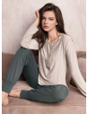 Pigiama serafino donna TOGETHER Lormar in viscosa pesante jacquard a quadretti con pantalone lungo unito con polsi