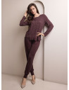 Lormar MORNING women’s grandad pyjamas with a microprinted lace-trimmed top and plain long trousers with ankle cuffs