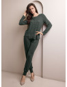 Pigiama serafino donna MORNING Lormar con maglia microstampata, fondo asimmetrico in pizzo e pantalone lungo unito con polsi