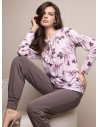 Lormar DESIRE women’s grandad pyjamas with a floral long-sleeved top and plain long trousers with ankle cuffs