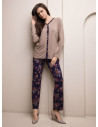Lormar DESIRE women’s button-up pyjamas with a plain long-sleeved top, floral trims and matching printed trousers