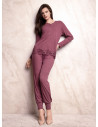 Lormar ENCHANTE women’s heavyweight ribbed viscose pyjamas with long sleeve grandad top, lace detail and long cuffed pants
