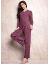 Lormar ENCHANTE women’s heavyweight ribbed viscose button-up pyjamas with a lace-trimmed top and plain long trousers
