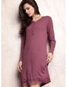 Camicia da notte donna ENCHANTE Lormar in viscosa pesante a costina con maniche lunghe, apertura serafino e fondo in pizzo